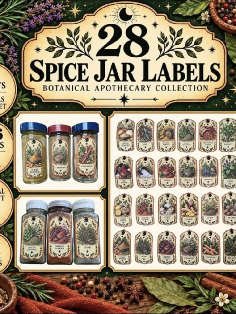 28 Botanical Apothecary Spice Jar Labels
